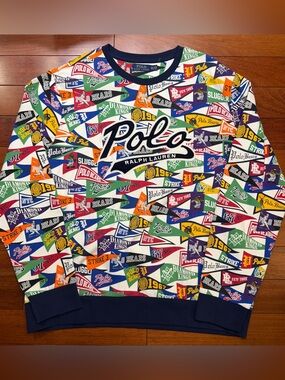 Polo Ralph Lauren Varsity Flags Sweatshirt Pennant Patchwork Crewneck Mens XXL